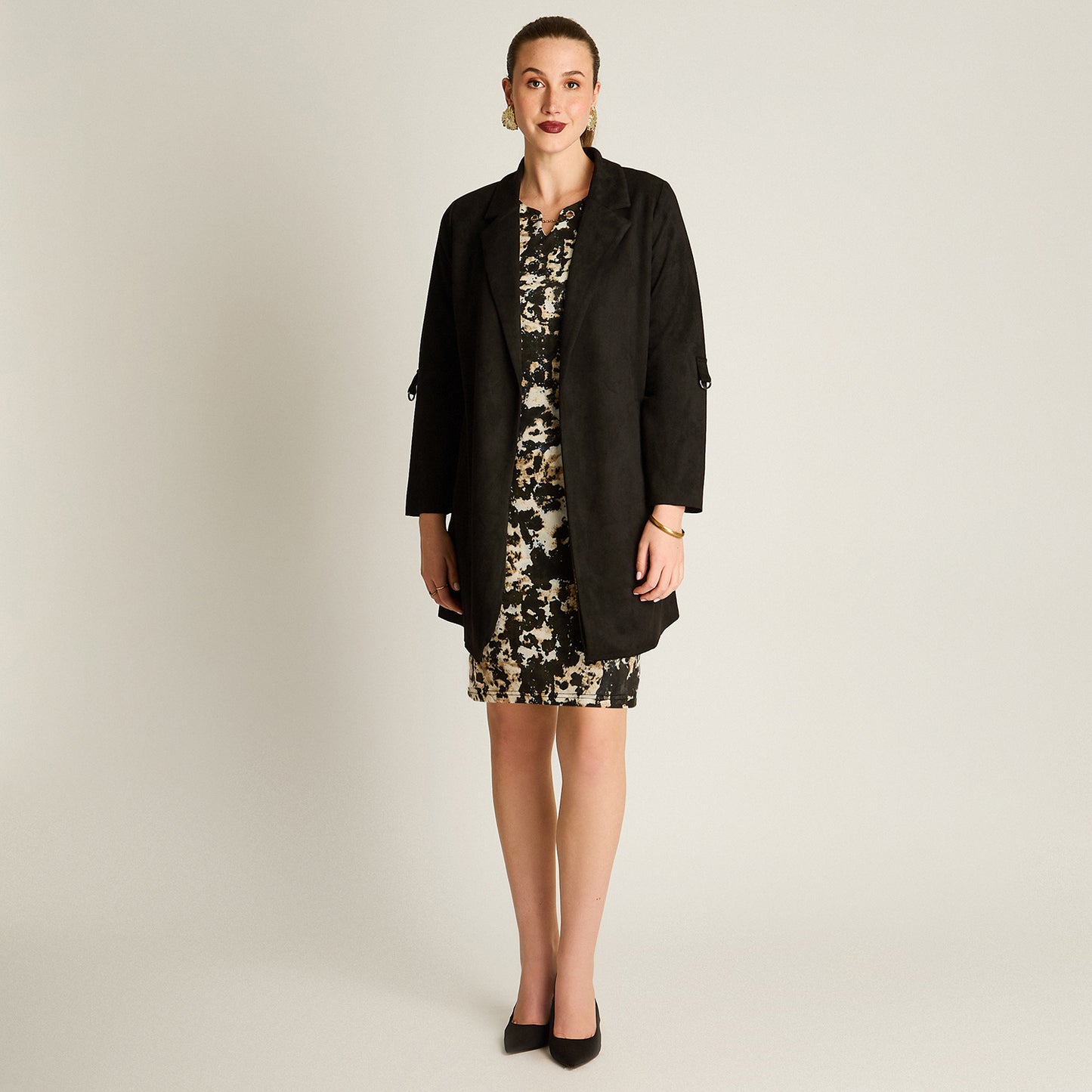 Chaqueta Negro Manga Larga Elasticidad Nula Sin Forro Calce Normal Tela Bonded