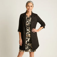 Chaqueta Suede Mujer Manga Roll Up con Bolsillos Negra en modelo adulta