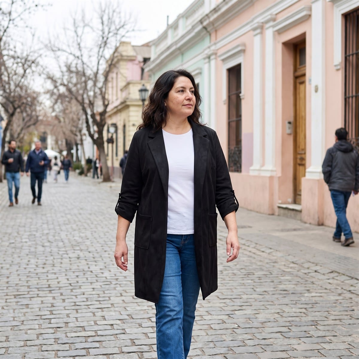 Chaqueta Suede Mujer Manga Roll Up con Bolsillos Negra lifestyle
