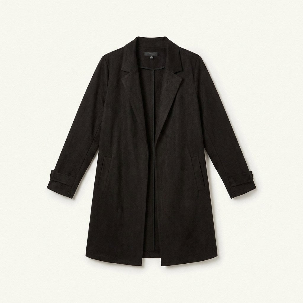 Chaqueta Suede Mujer Manga Roll Up con Bolsillos Negra en plano