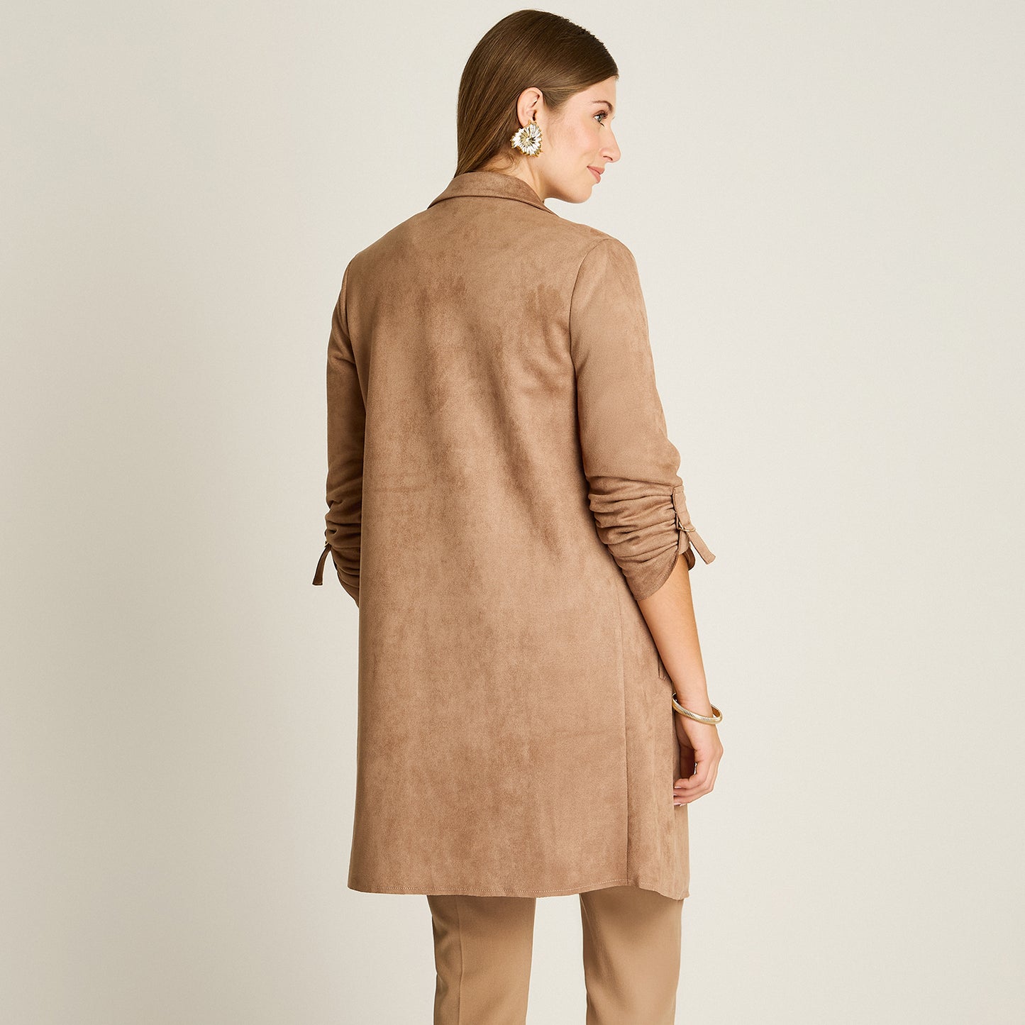 Chaqueta Taupe Manga Larga Elasticidad Nula Sin Forro Calce Normal Tela Bonded