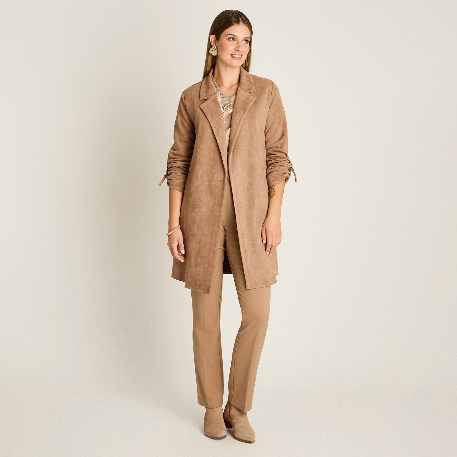 Chaqueta Taupe Manga Larga Elasticidad Nula Sin Forro Calce Normal Tela Bonded