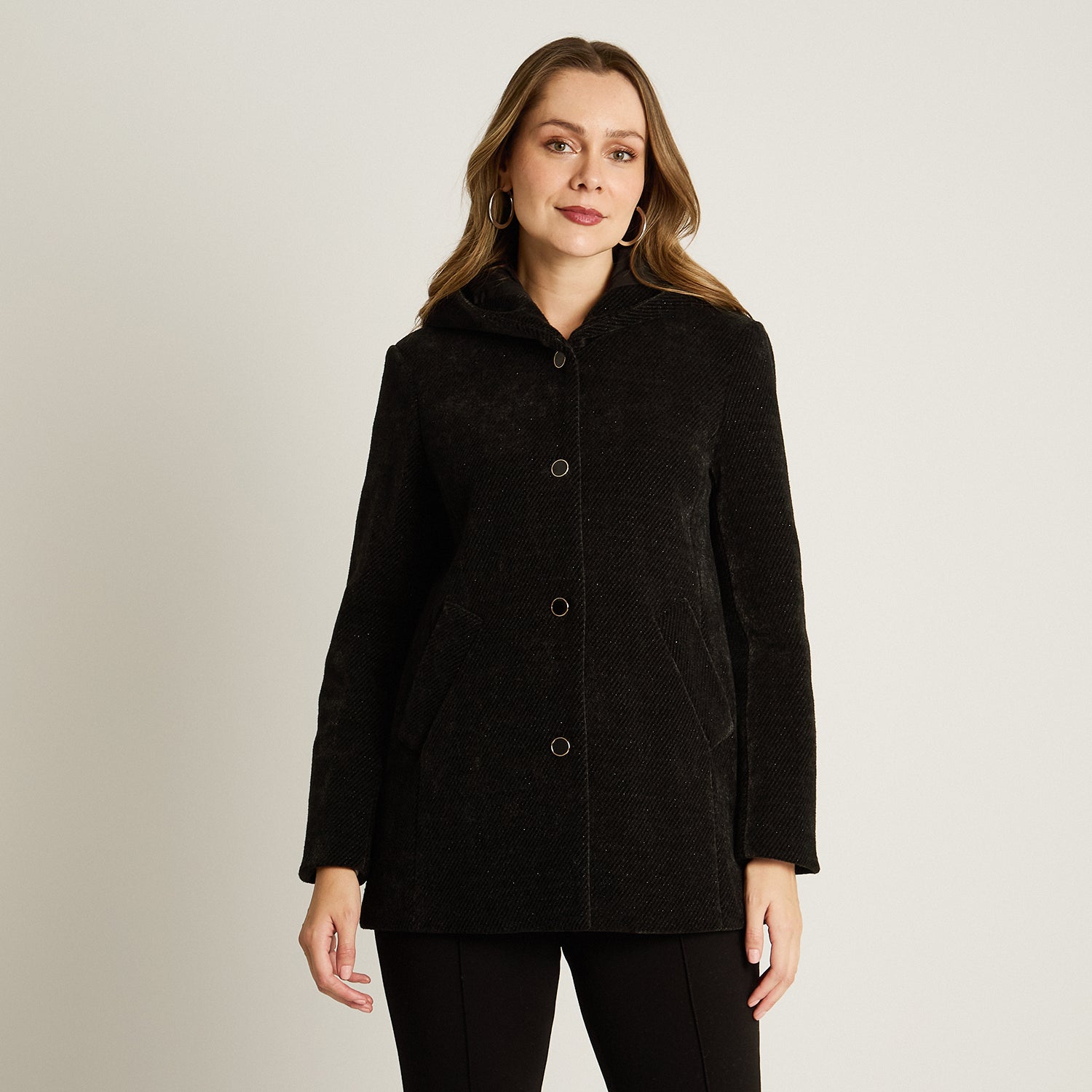 Chaqueta Negro Manga Larga Elasticidad Nula Con Forro Calce Normal Tela Plano