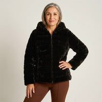 Chaqueta Negra de Peluche con Gorro y Cierre en modelo adulta