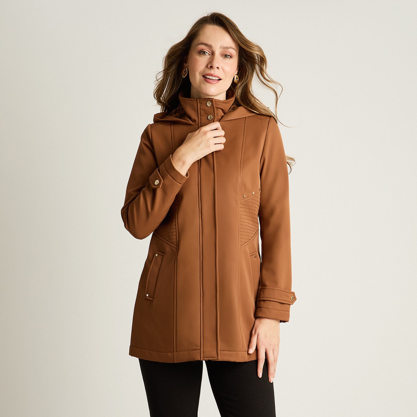 Chaqueta Softshell Manga Larga Con Forro Café