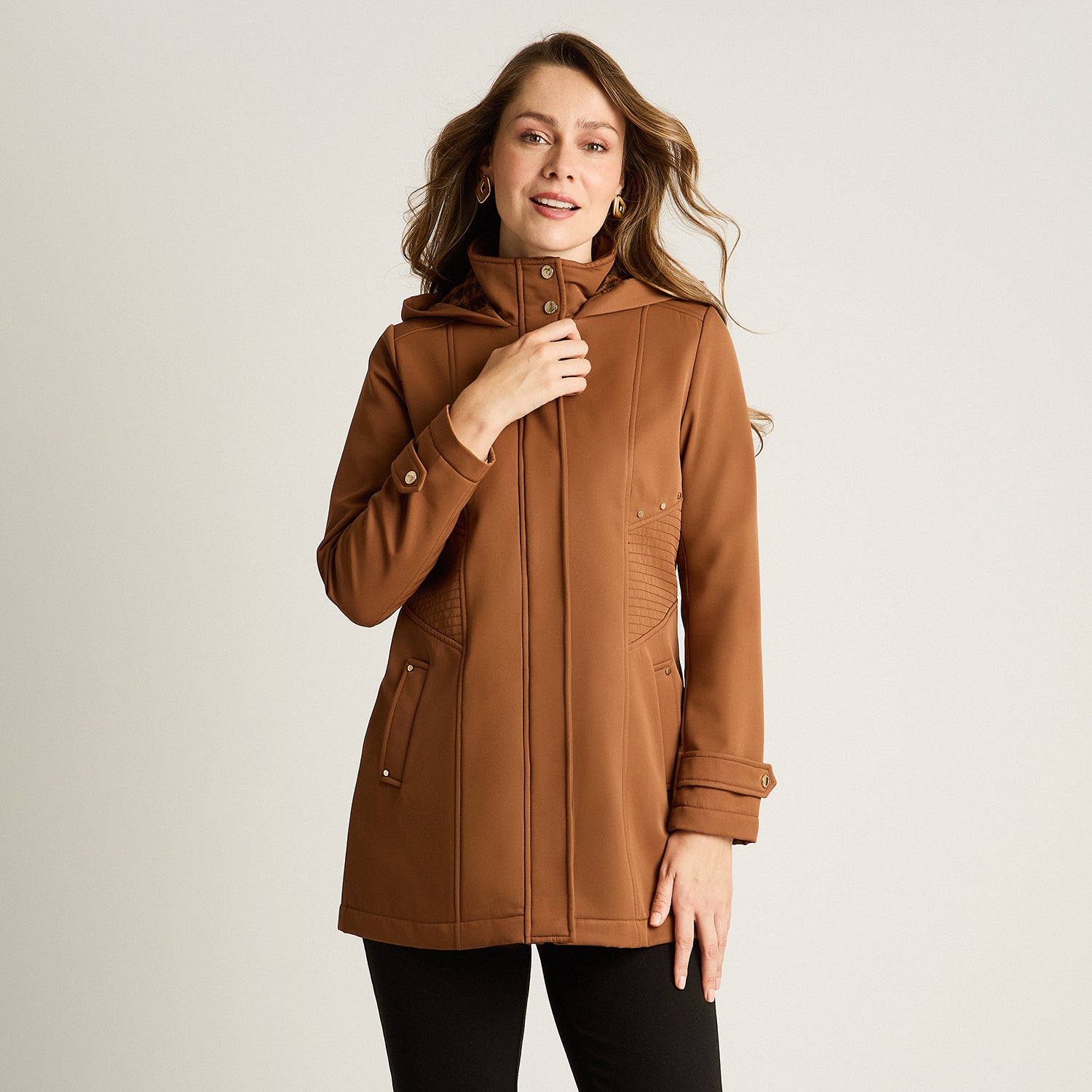 Chaqueta Softshell Manga Larga Con Forro Café