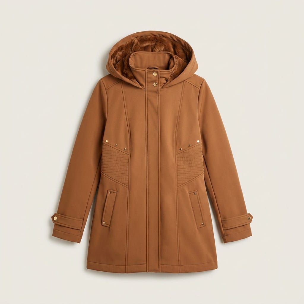 Chaqueta Softshell Manga Larga Con Forro Café en plano