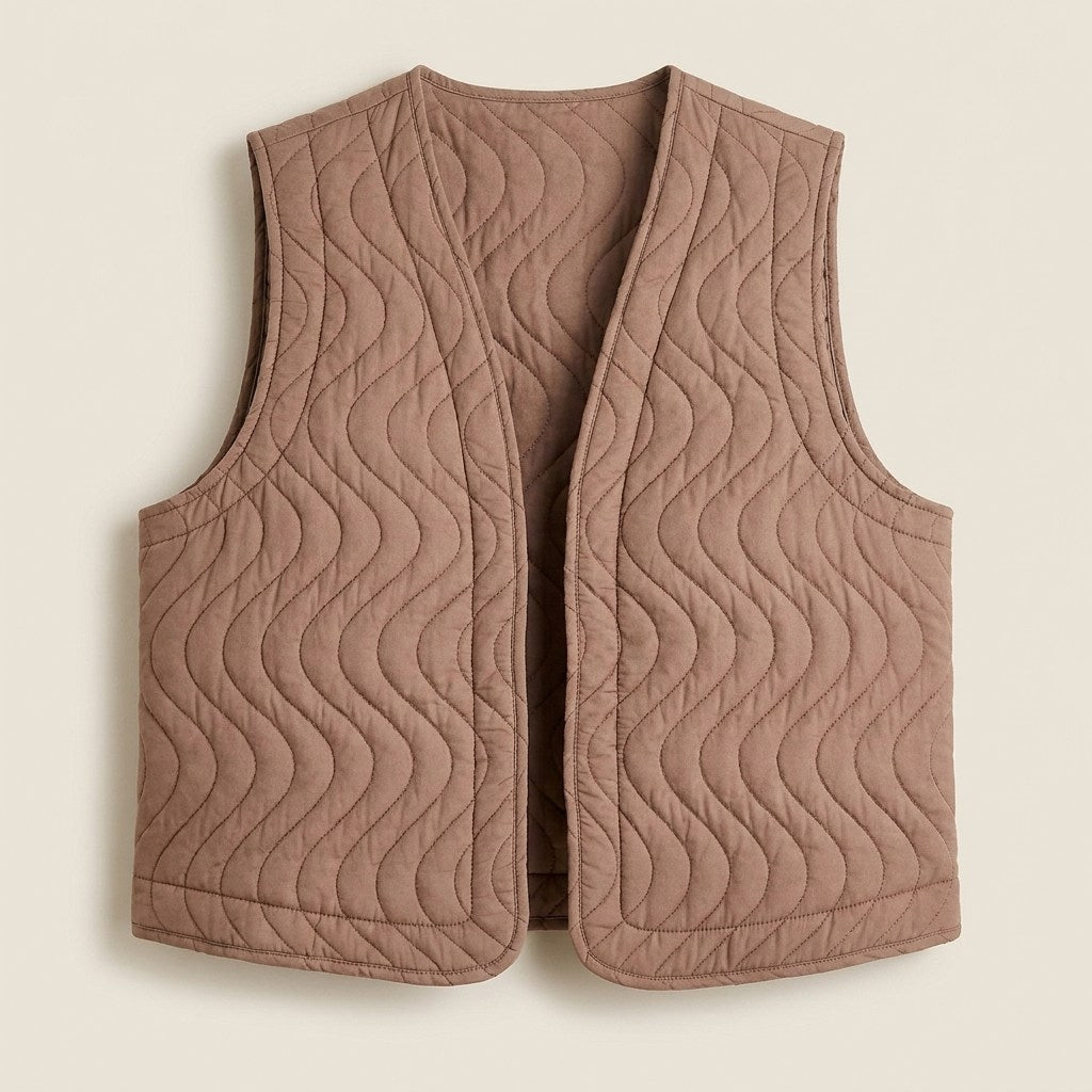 Chaqueta Taupe Sin Mangas con Diseño Quilt en plano