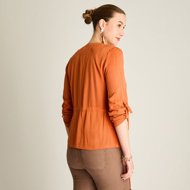 Chaqueta Terracota Manga Larga Elasticidad Nula Sin Forro Calce Normal Tela Plano