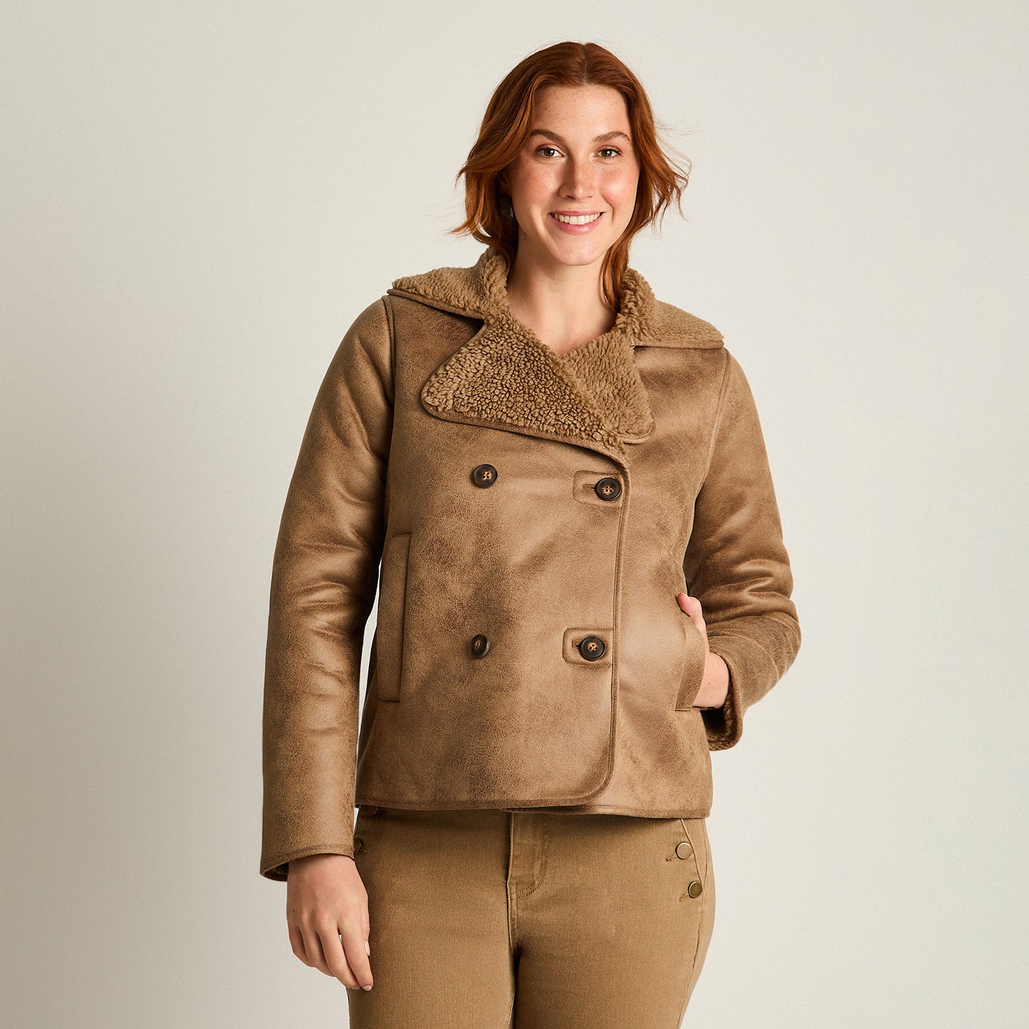 Chaqueta Camel Manga Larga Elasticidad Nula Con Forro Calce Normal Tela Bonded