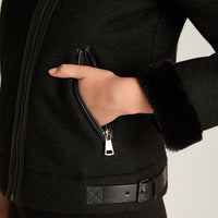 Chaqueta Negro Manga Larga Elasticidad Nula Con Forro Calce Normal Tela Bonded