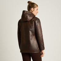 Chaqueta Cafe Manga Larga Elasticidad Nula Con Forro Calce Normal Tela Bonded