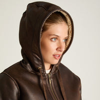 Chaqueta Cafe Manga Larga Elasticidad Nula Con Forro Calce Normal Tela Bonded