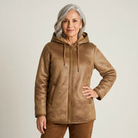 Chaqueta Camel Ecocuero Forro Sherpa en modelo adulta