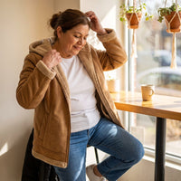 Chaqueta Camel de Ecocuero con Gorro y Forro Sherpa lifestyle