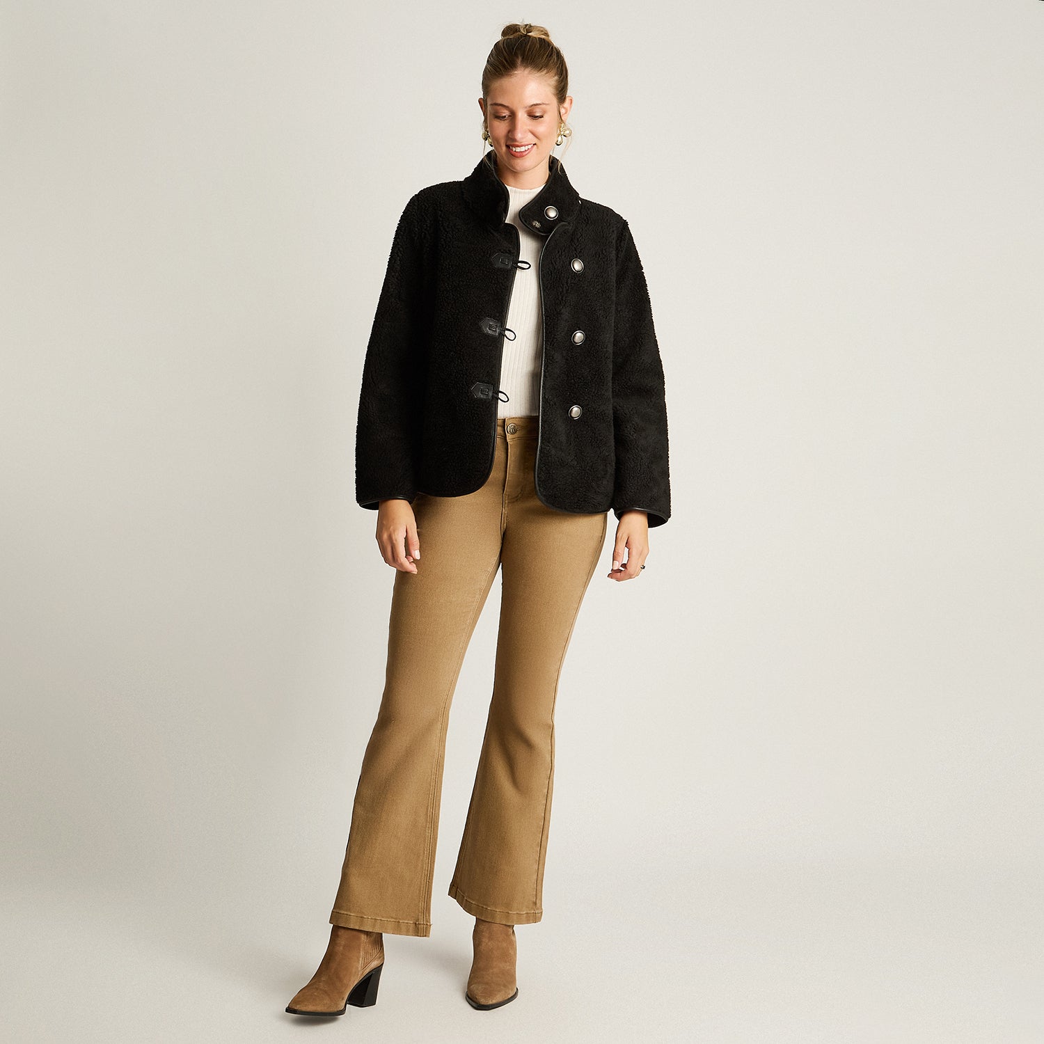 Chaqueta Negro Manga Larga Elasticidad Nula Con Forro Calce Normal Tela Bonded