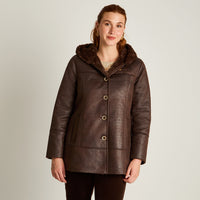 Chaqueta Cafe Manga Larga Elasticidad Nula Con Forro Calce Normal Tela Bonded