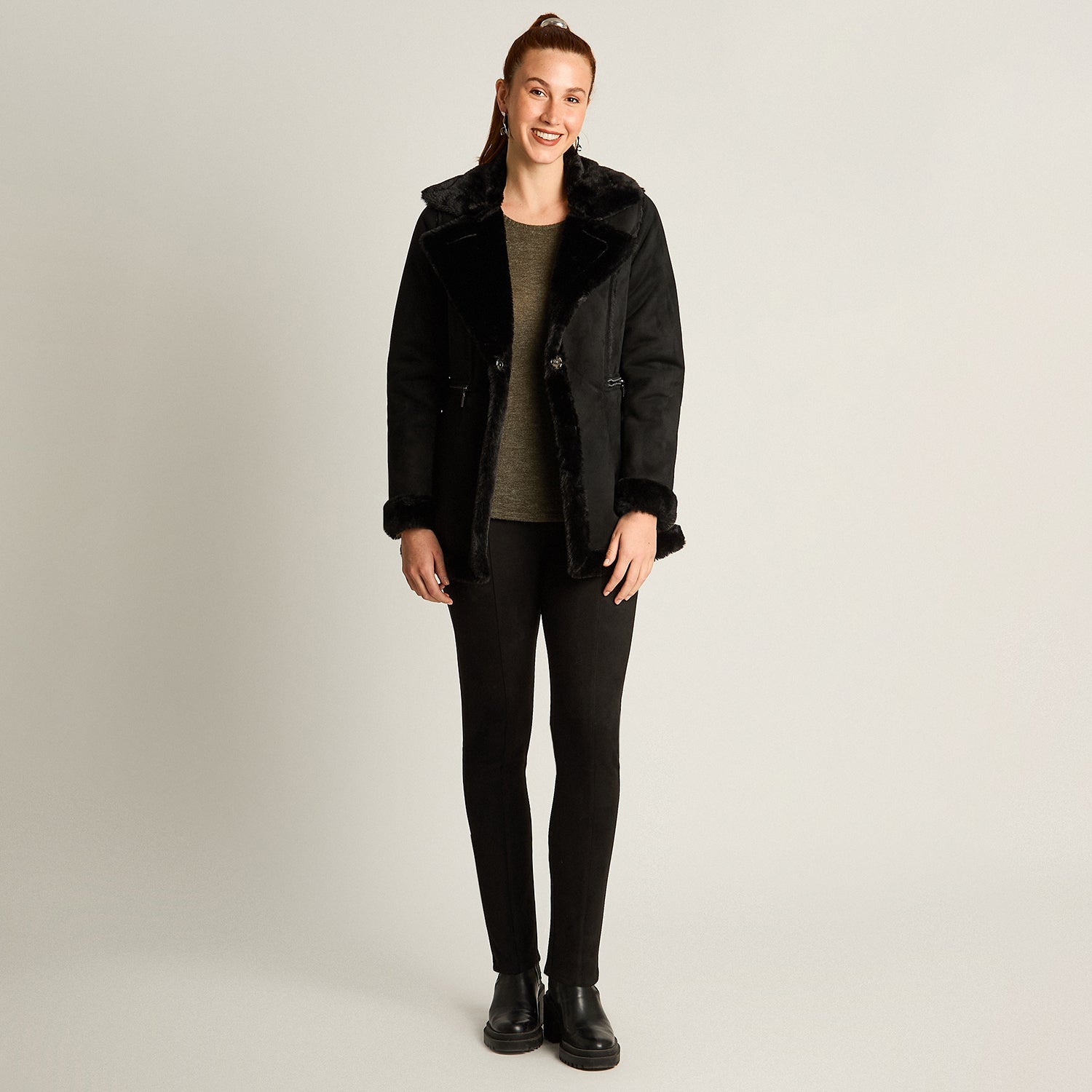 Chaqueta Negro Manga Larga Elasticidad Nula Con Forro Calce Normal Tela Bonded