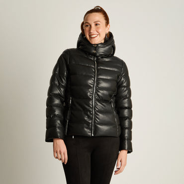 Parka Negro Manga Larga Elasticidad Nula Con Forro Calce Normal Tela Eco Cuero