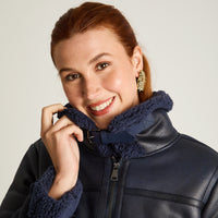 Chaqueta Azul Manga Larga Elasticidad Nula Con Forro Calce Normal Tela Bonded