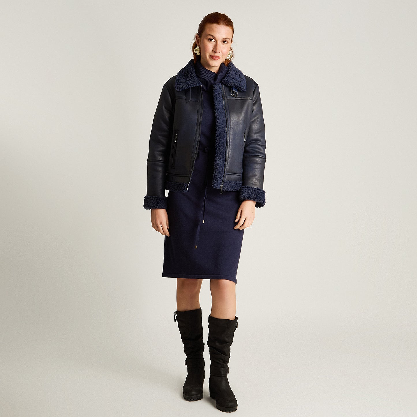 Chaqueta Azul Manga Larga Elasticidad Nula Con Forro Calce Normal Tela Bonded