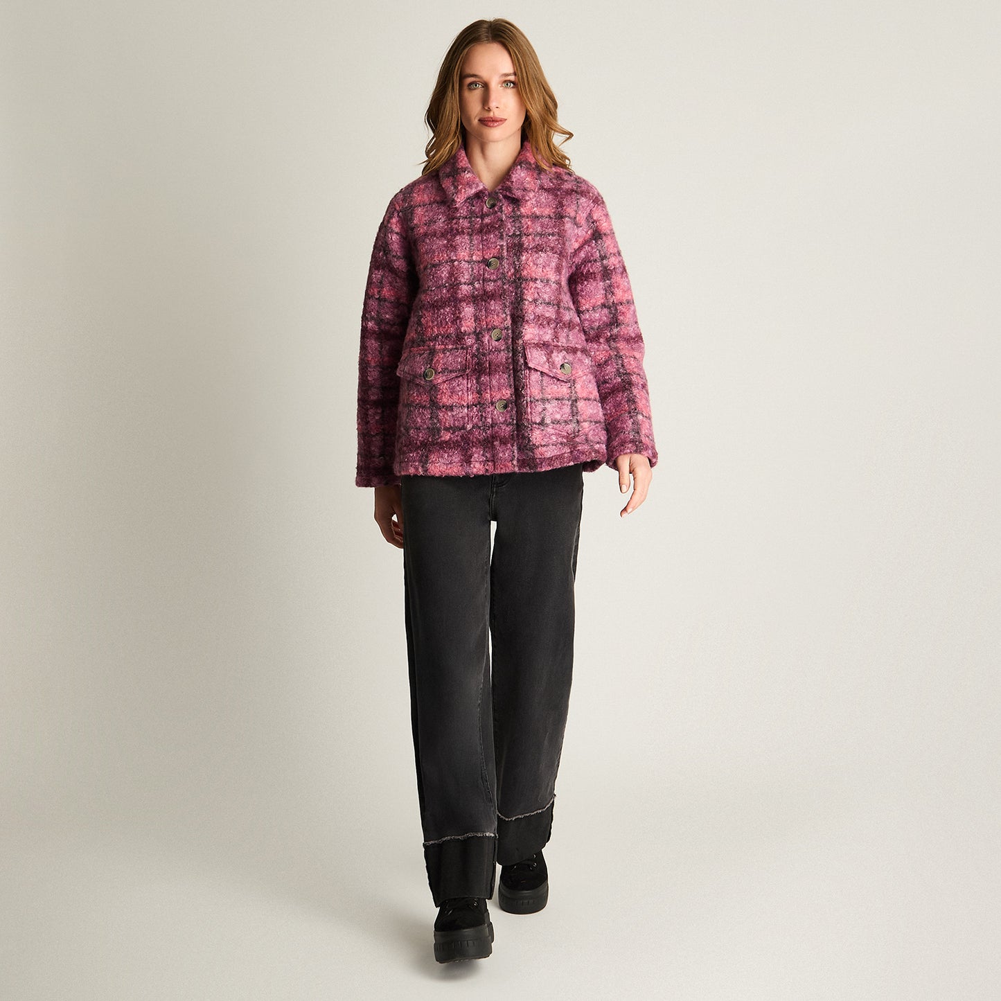 Chaqueta Boucle Estampada Morado