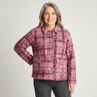 Chaqueta Boucle Estampada Morado en modelo adulta