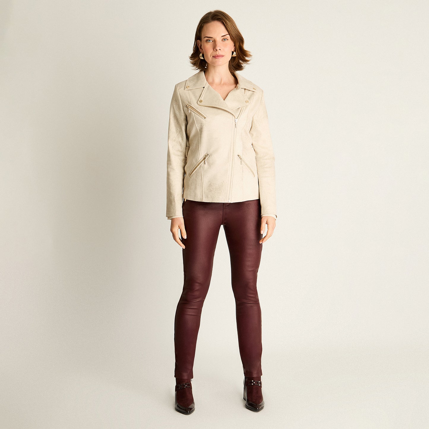 Chaqueta Arena con Cierres Decorativos