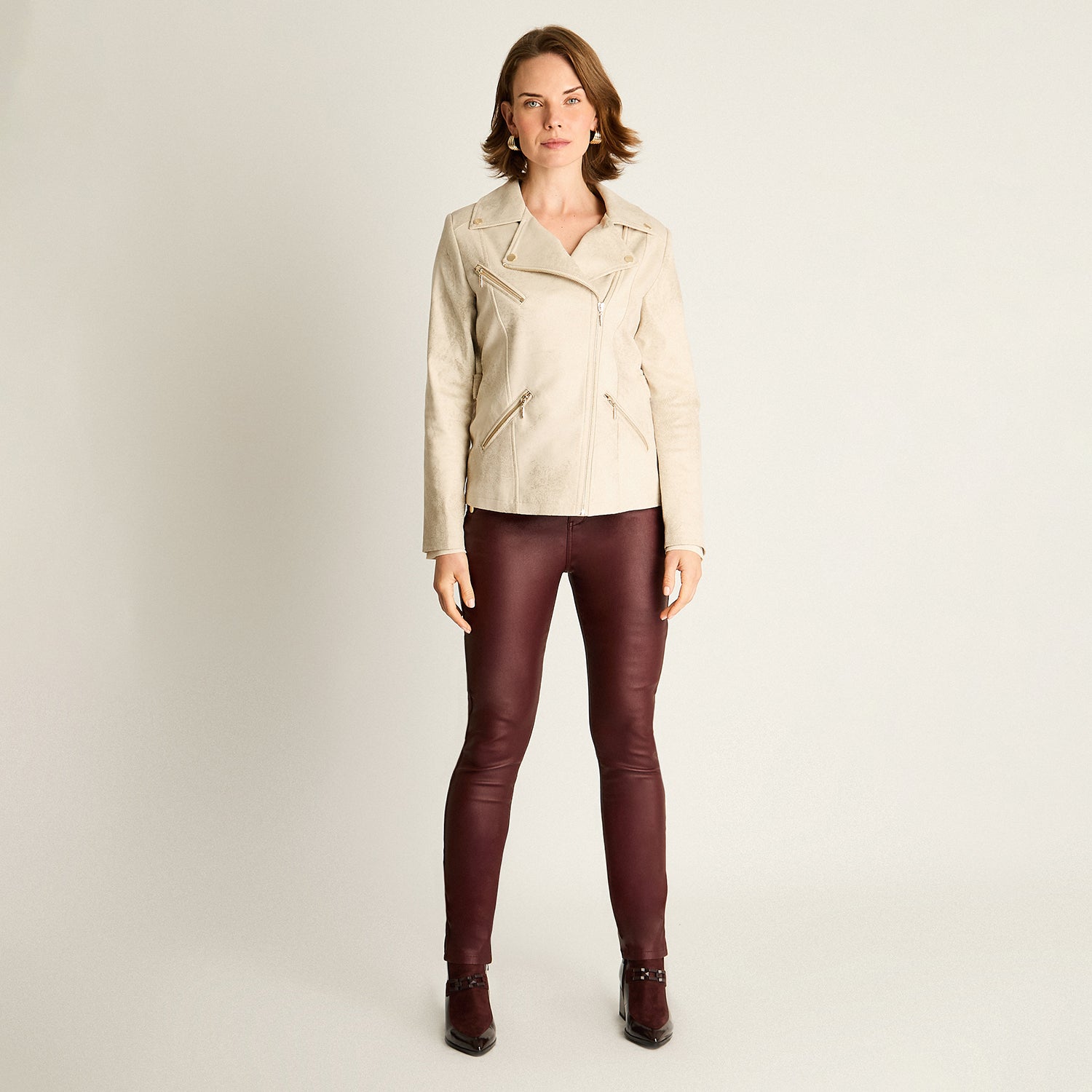 Chaqueta Arena con Cierres Decorativos