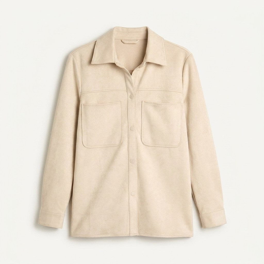 Casaca Beige Manga Larga Baja elasticidad Sin Forro Calce Normal en plano