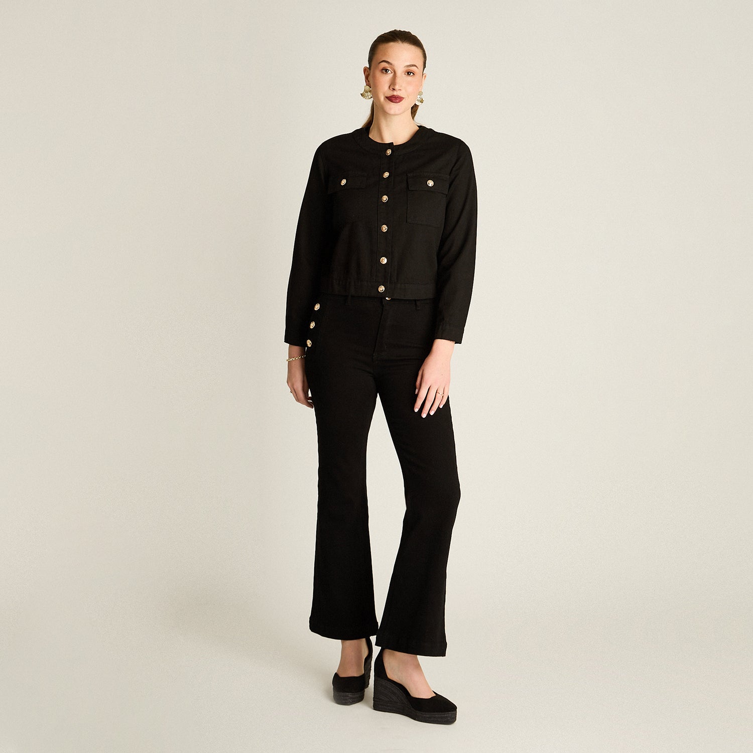 Casaca Mezclilla Negro Manga Larga Elasticidad Nula Sin Forro Calce Normal Tela Denim