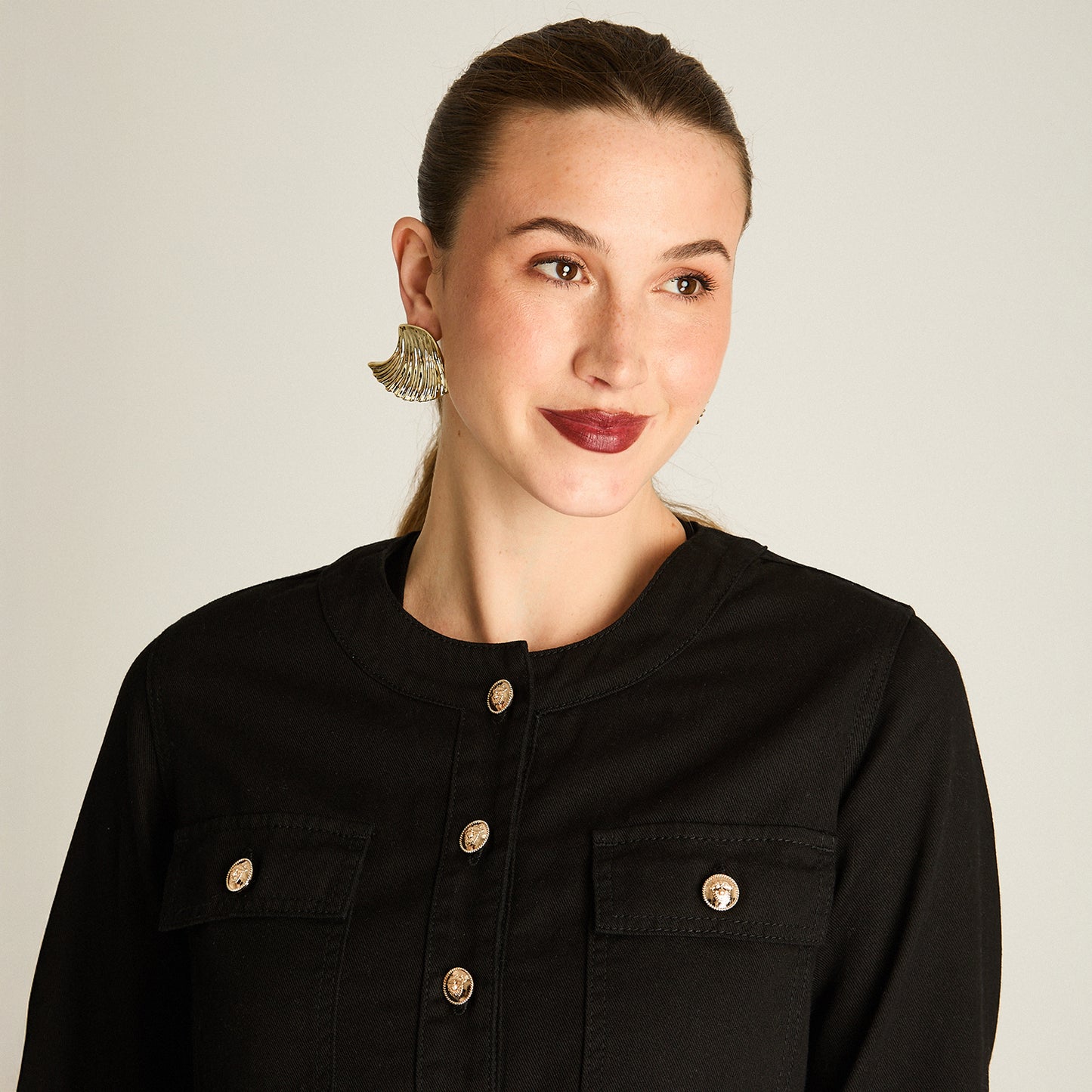 Casaca Mezclilla Negro Manga Larga Elasticidad Nula Sin Forro Calce Normal Tela Denim