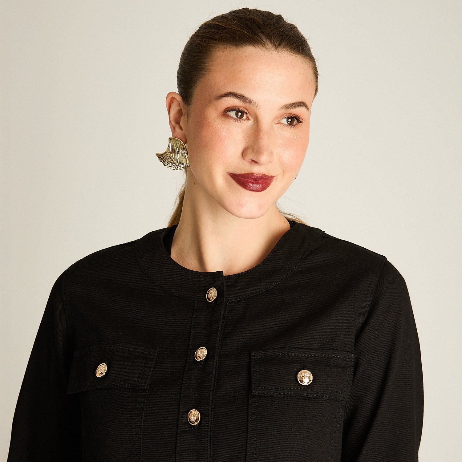 Casaca Mezclilla Negro Manga Larga Elasticidad Nula Sin Forro Calce Normal Tela Denim