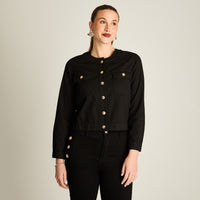 Casaca Mezclilla Negro Manga Larga Elasticidad Nula Sin Forro Calce Normal Tela Denim