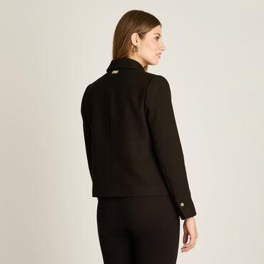 Casaca Negro Manga Larga Elasticidad Nula Con Forro Calce Normal Tela Plano