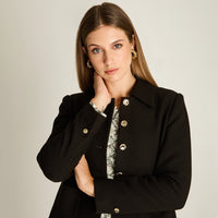 Casaca Negro Manga Larga Elasticidad Nula Con Forro Calce Normal Tela Plano