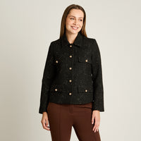 Casaca Negro Manga Larga Elasticidad Nula Con Forro Calce Normal Tela Plano