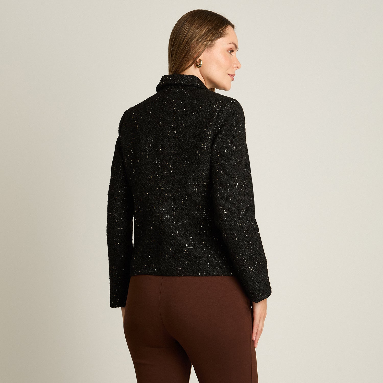Chaqueta Negra en Tweed con Lúrex y Botones Dorados – Lorenzo di