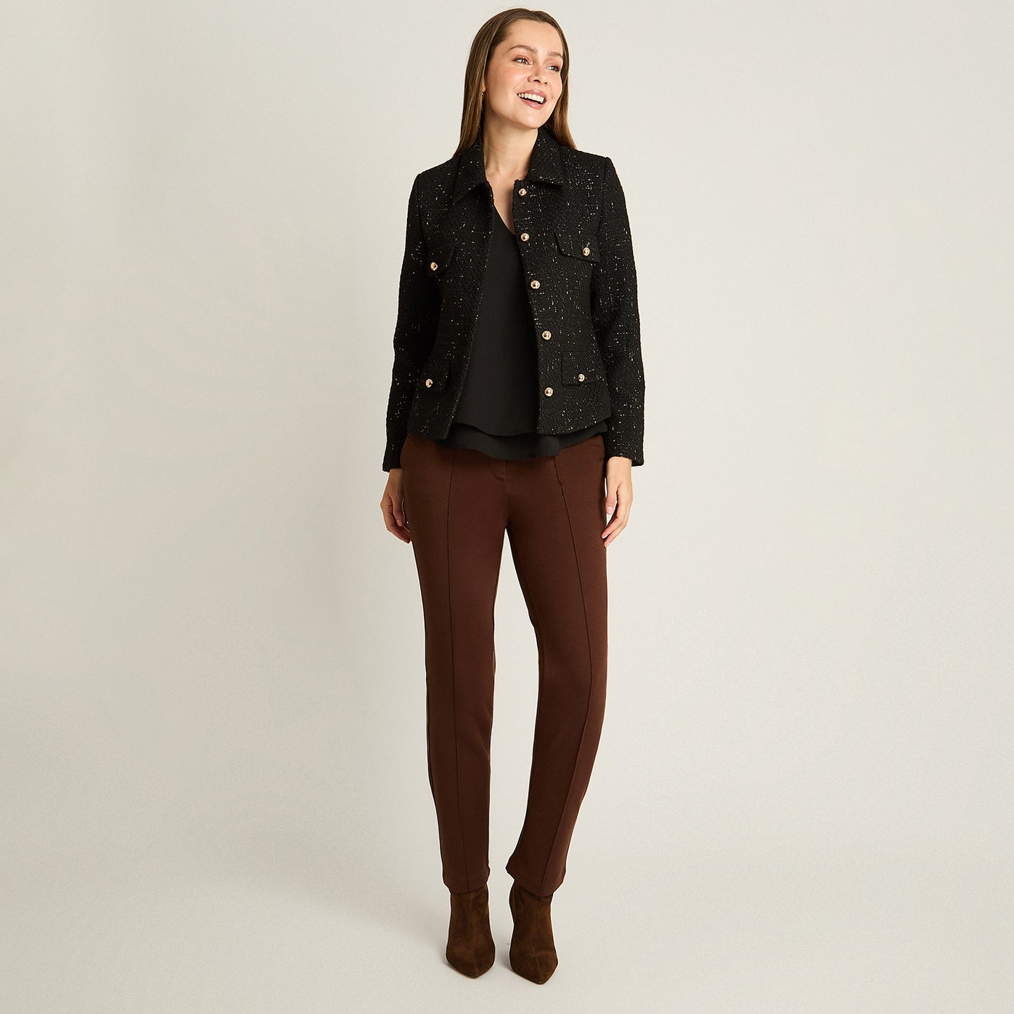 Casaca Negro Manga Larga Elasticidad Nula Con Forro Calce Normal Tela Plano