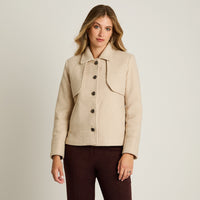 Chaqueta Beige Manga Larga Elasticidad Nula Con Forro Calce Normal Tela Plano