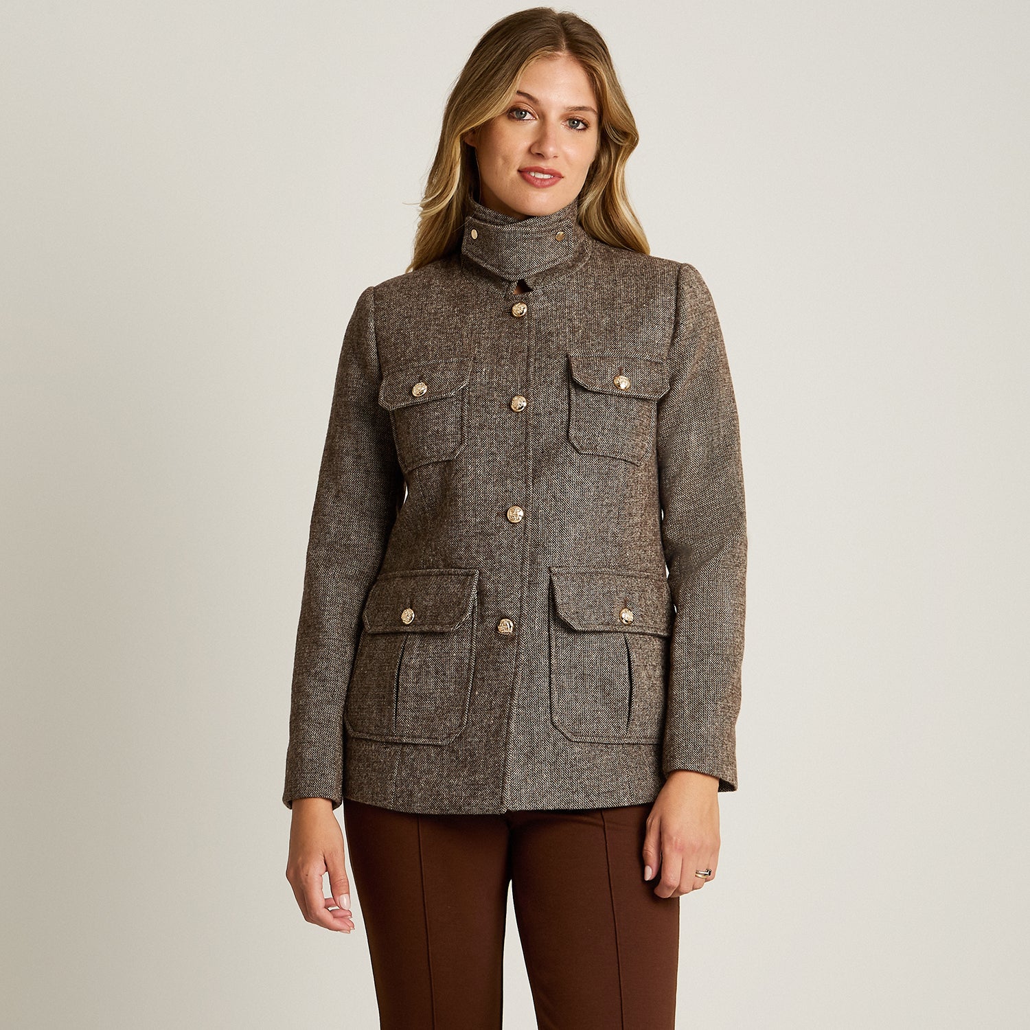 Chaqueta Café Estilo Casaca Estampado - Lorenzo di Pontti