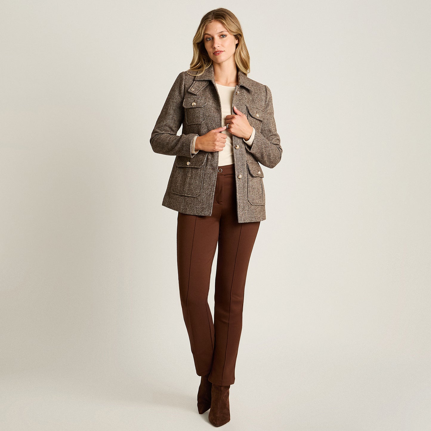 Chaqueta Café Estilo Casaca Estampado - Lorenzo di Pontti