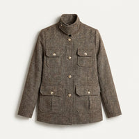 Chaqueta Café Estilo Casaca con Estampado Geométrico Clásico y Bolsillos en plano