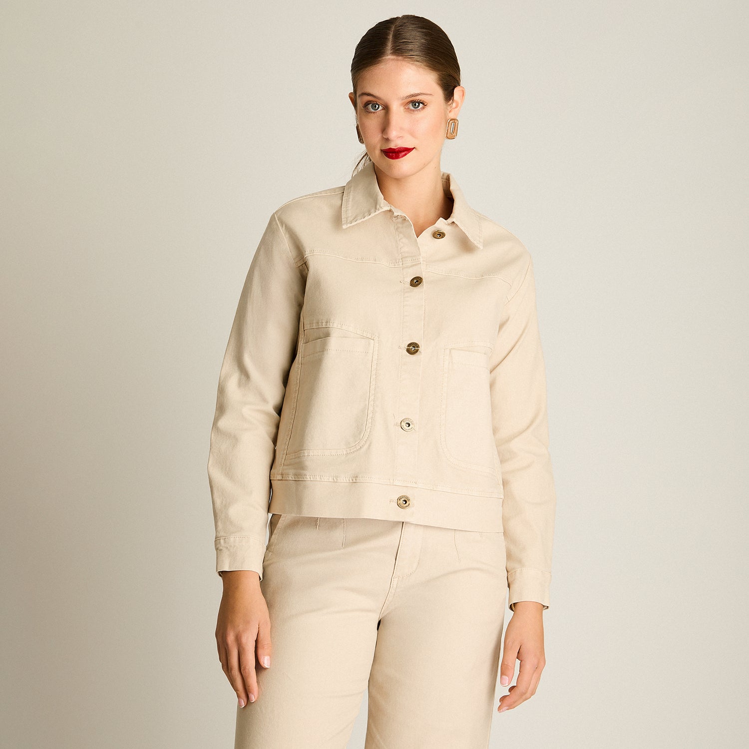 Casaca Crudo Manga Larga Elasticidad 0 Sin Forro Calce Normal Tela Plano