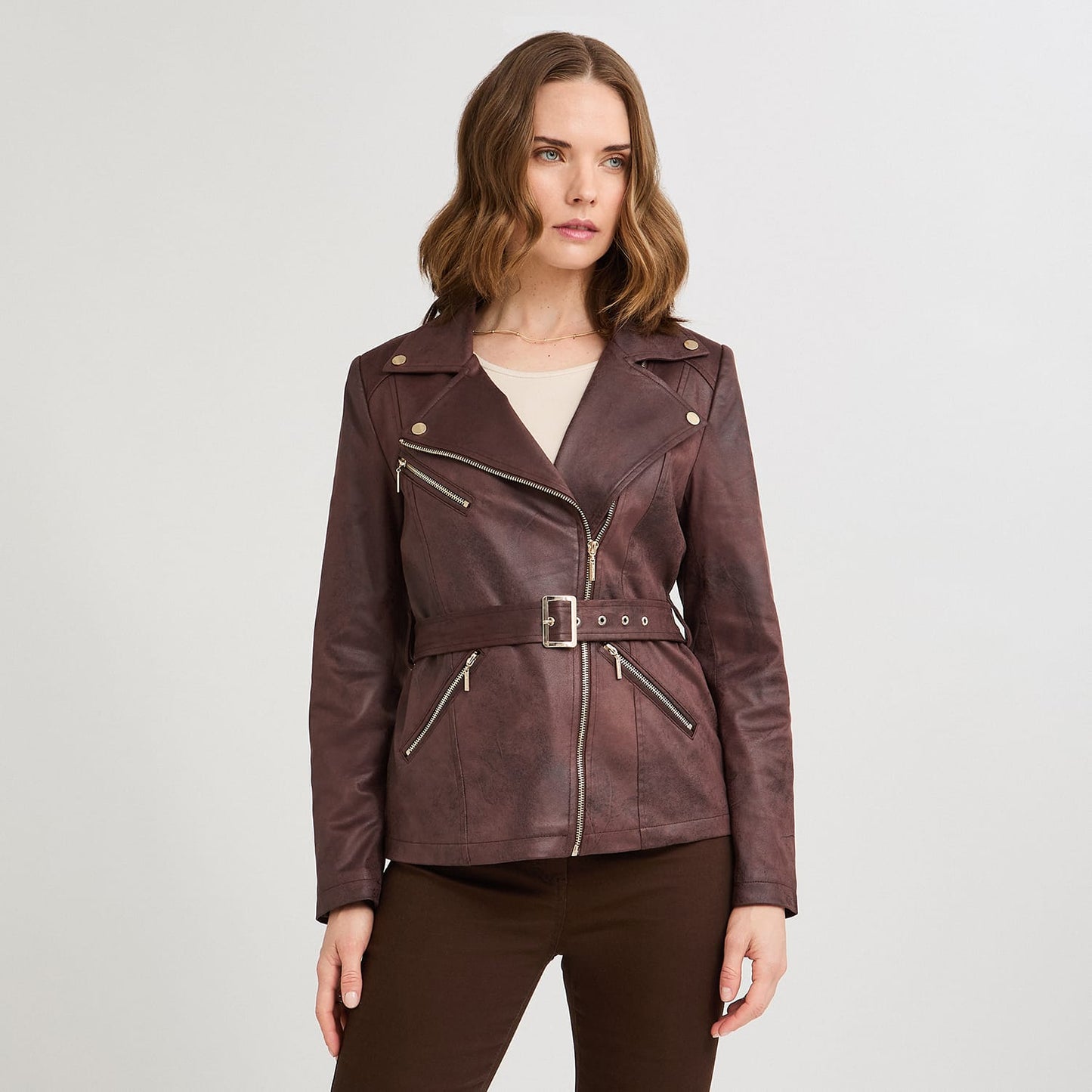 Casaca Biker de Suede Café