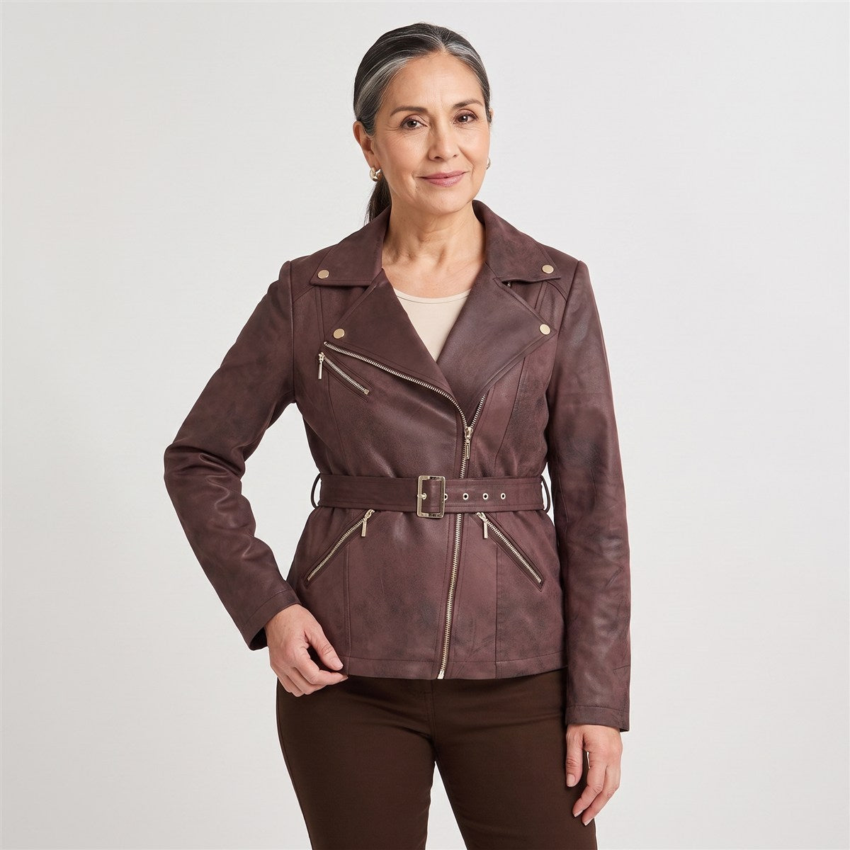 Casaca Biker de Suede Café en modelo adulta
