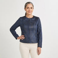 Casaca de Suede con Cierre Azul en modelo adulta