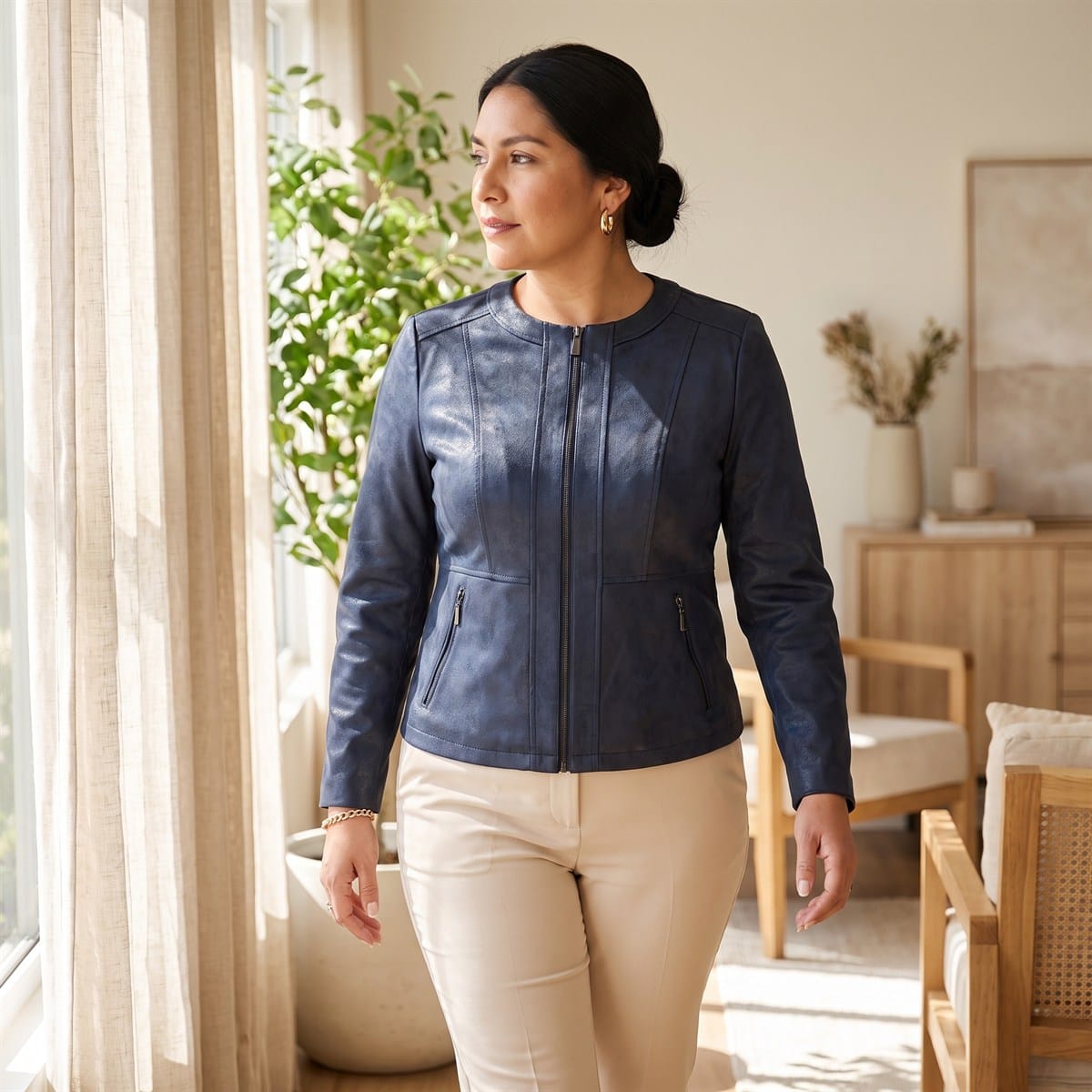 Casaca de Suede con Cierre Azul lifestyle