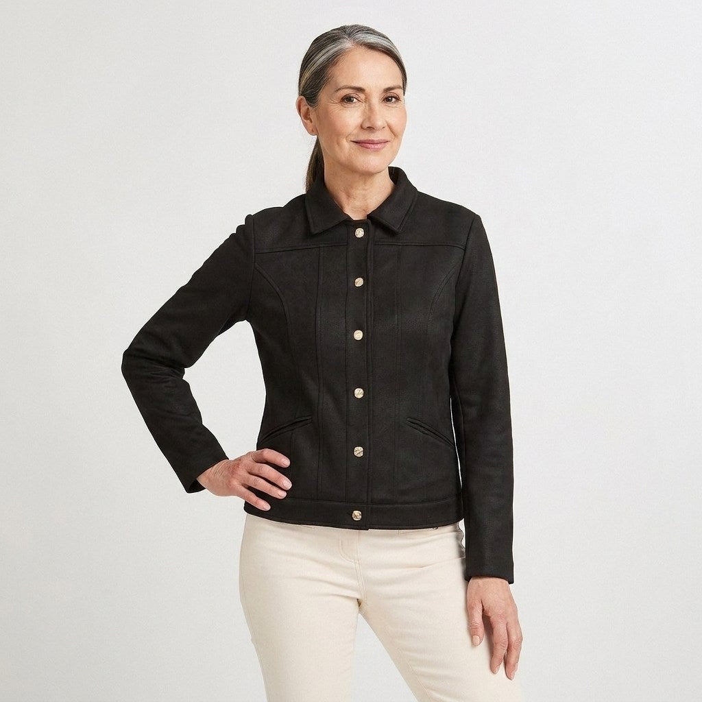 Casaca de Suede Texturado Negro en modelo adulta