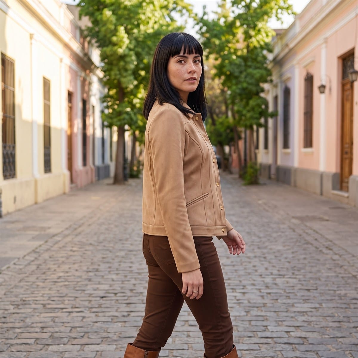Casaca de Suede Texturado Camel lifestyle